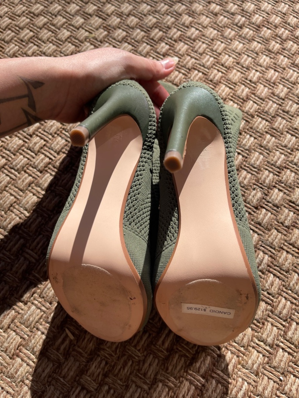 Steve Madden Olive Peep Toe Candid Knit Sock Heels🍸 - Picture 5 of 11